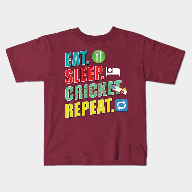 Eat sleep cricket repeat Kids T-Shirt by TeeText